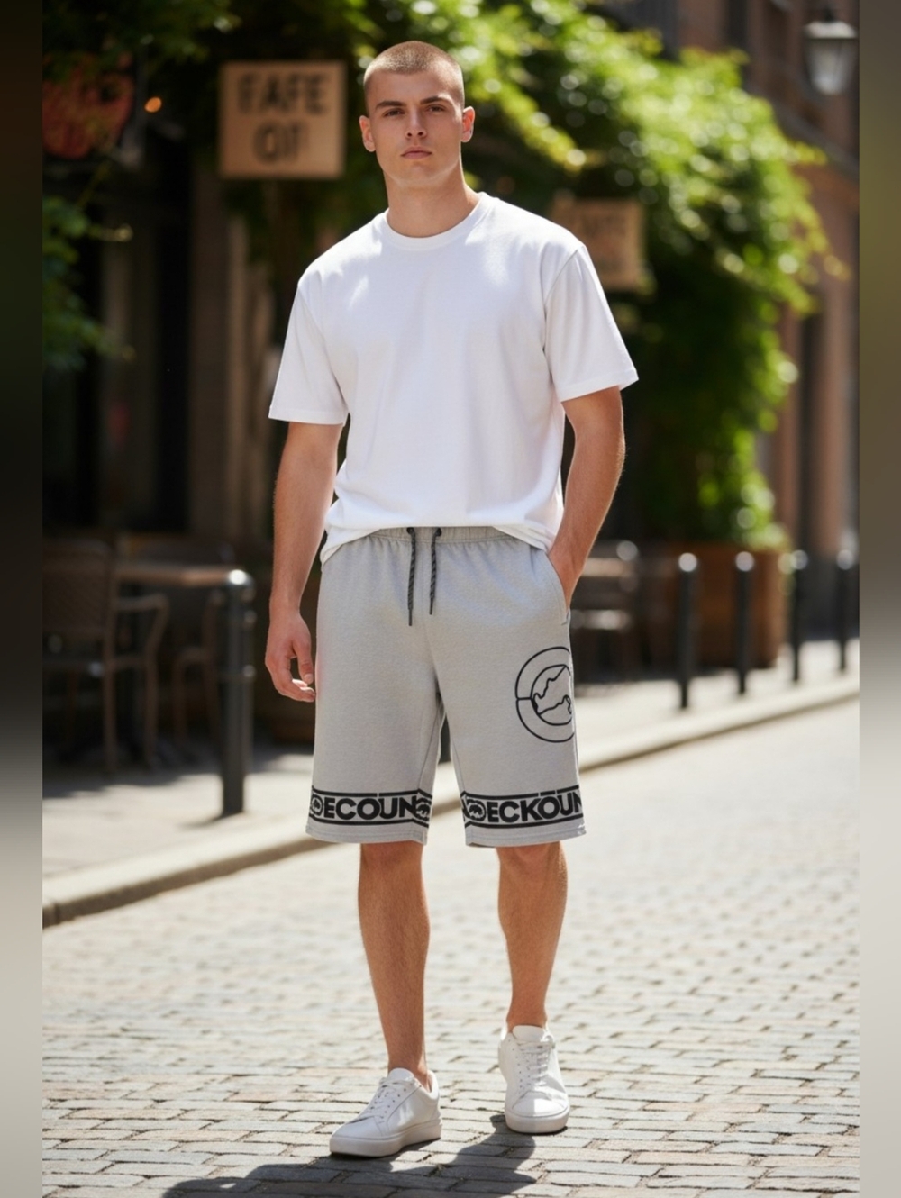 Ecko Unltd Size M Graphic Logo Light Gray Drawstring 3 Pocket Streetwear Shorts